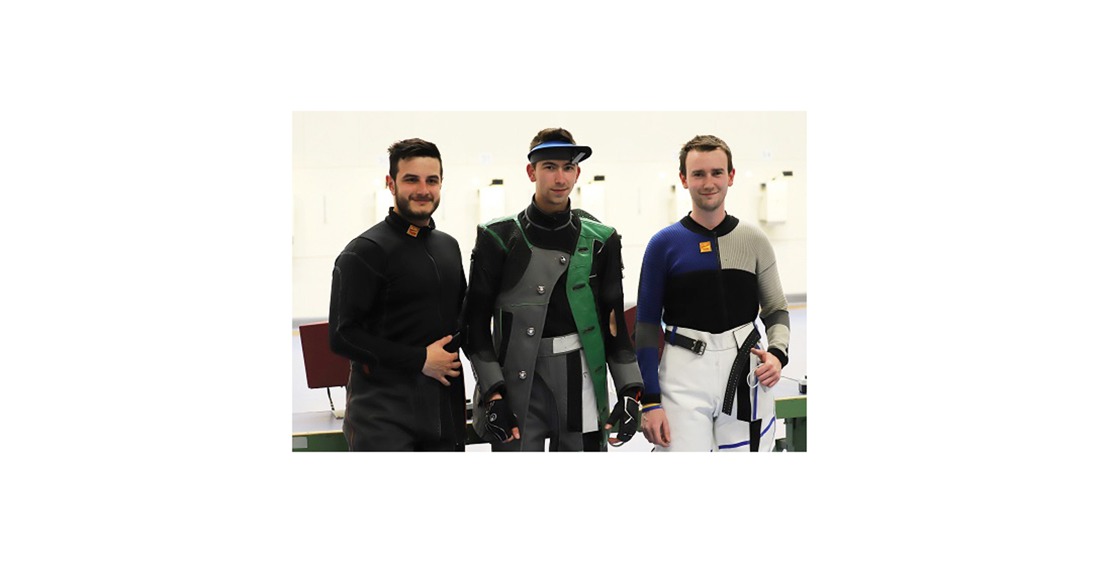 Die Podestplatzierten des Luftgewehrbewerbs der Rifle Trophy München: Andreas Thum (2.), Tobias Mair (1.) und Armiraglio (3.) © Hermann Rainer, ÖSB